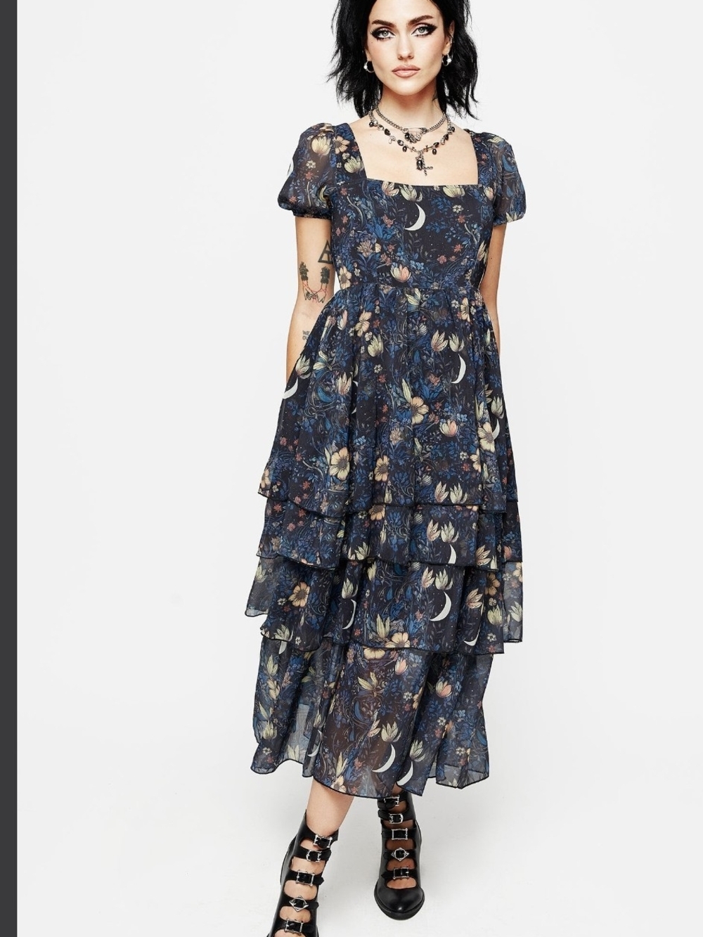 Disturbia Primrose Floral & Moon Tiered Maxi Dress